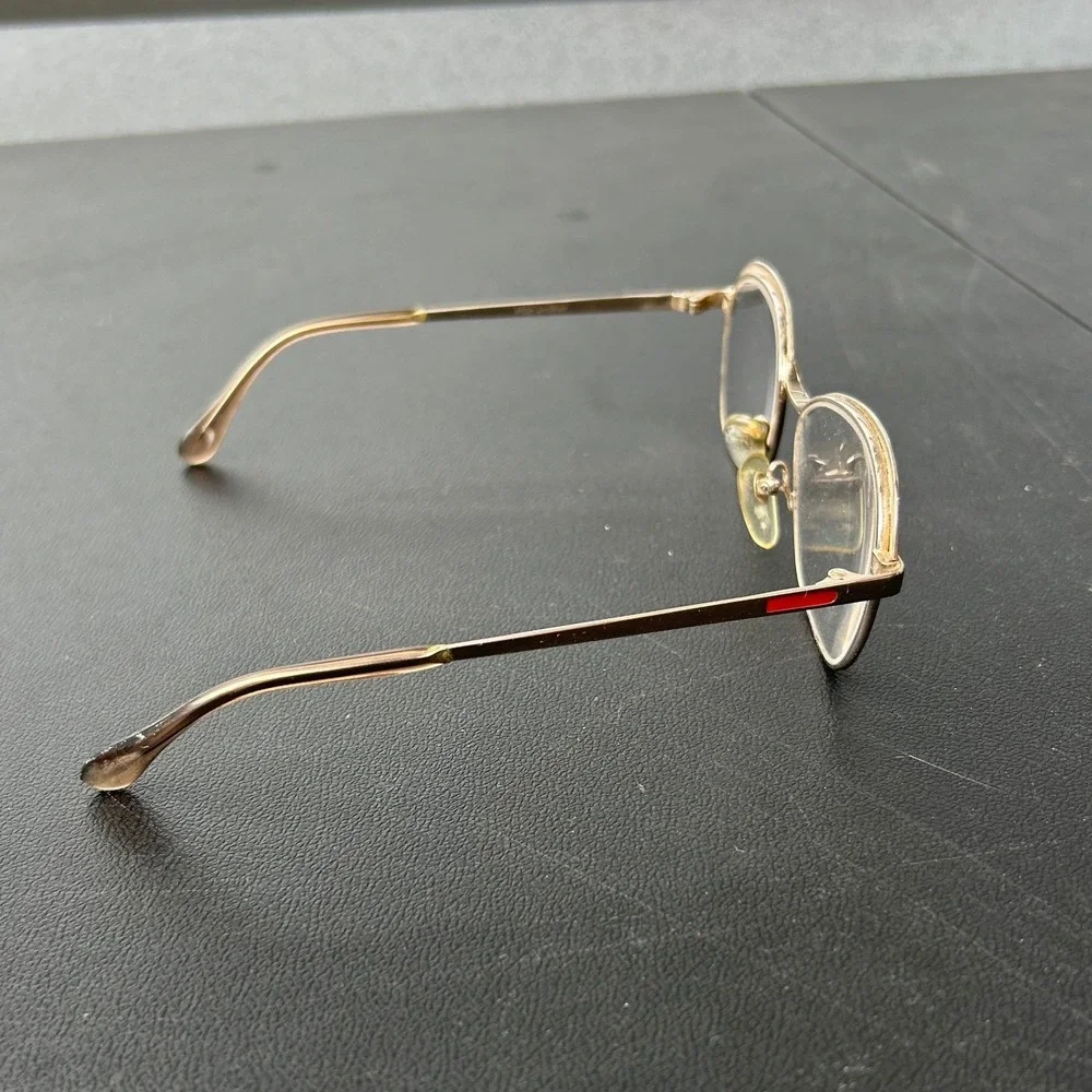 Vintage Womens Gold Metal Stylish Oval Eyeglasses Red Accent Retro Chic Eyewear